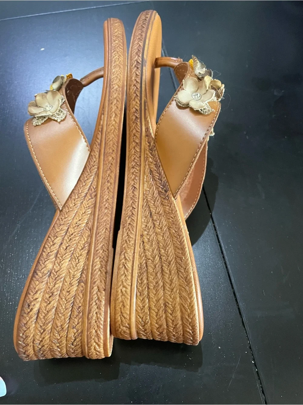Fabio Maggenti Sandal ladies 9Tan Multi Floral Leather stone Italy shoes wedge